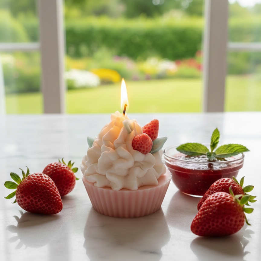 Erdbeer Cupcake-Kerze