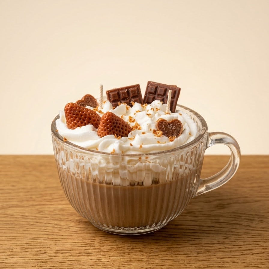 Erdbeer-Brownie-Kuss | XL-Teetassenkerze aus Sojawachs