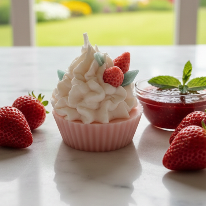 Erdbeer Cupcake-Kerze