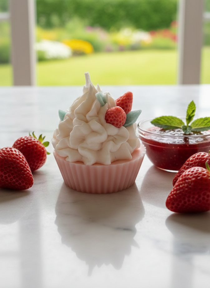 Erdbeer Cupcake-Kerze